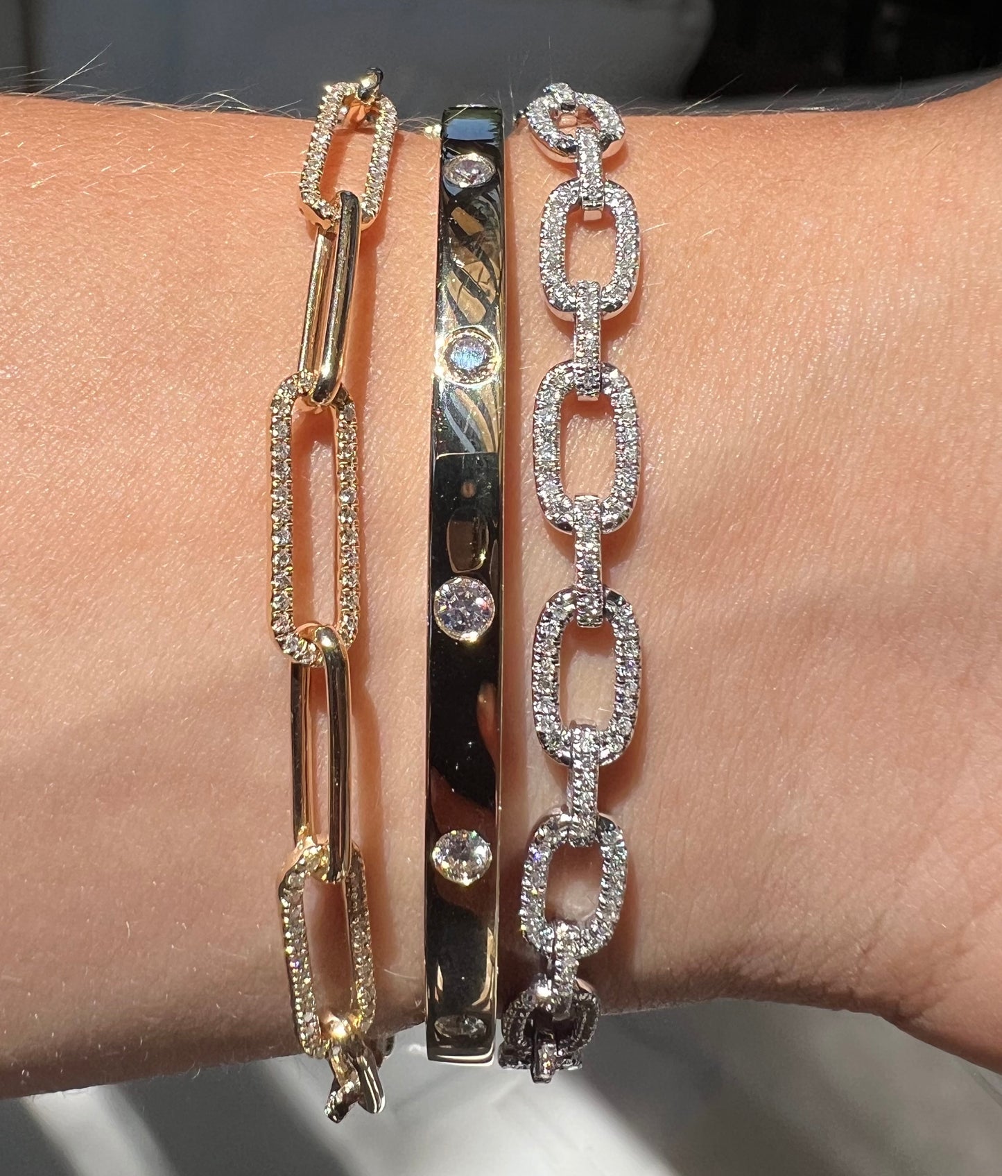 14K YELLOW GOLD DIAMOND LINK PAPERCLIP BRACELET