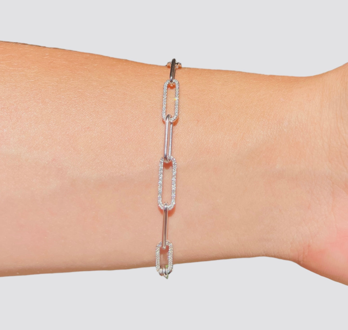 14K WHITE GOLD DIAMOND LINK PAPERCLIP BRACELET