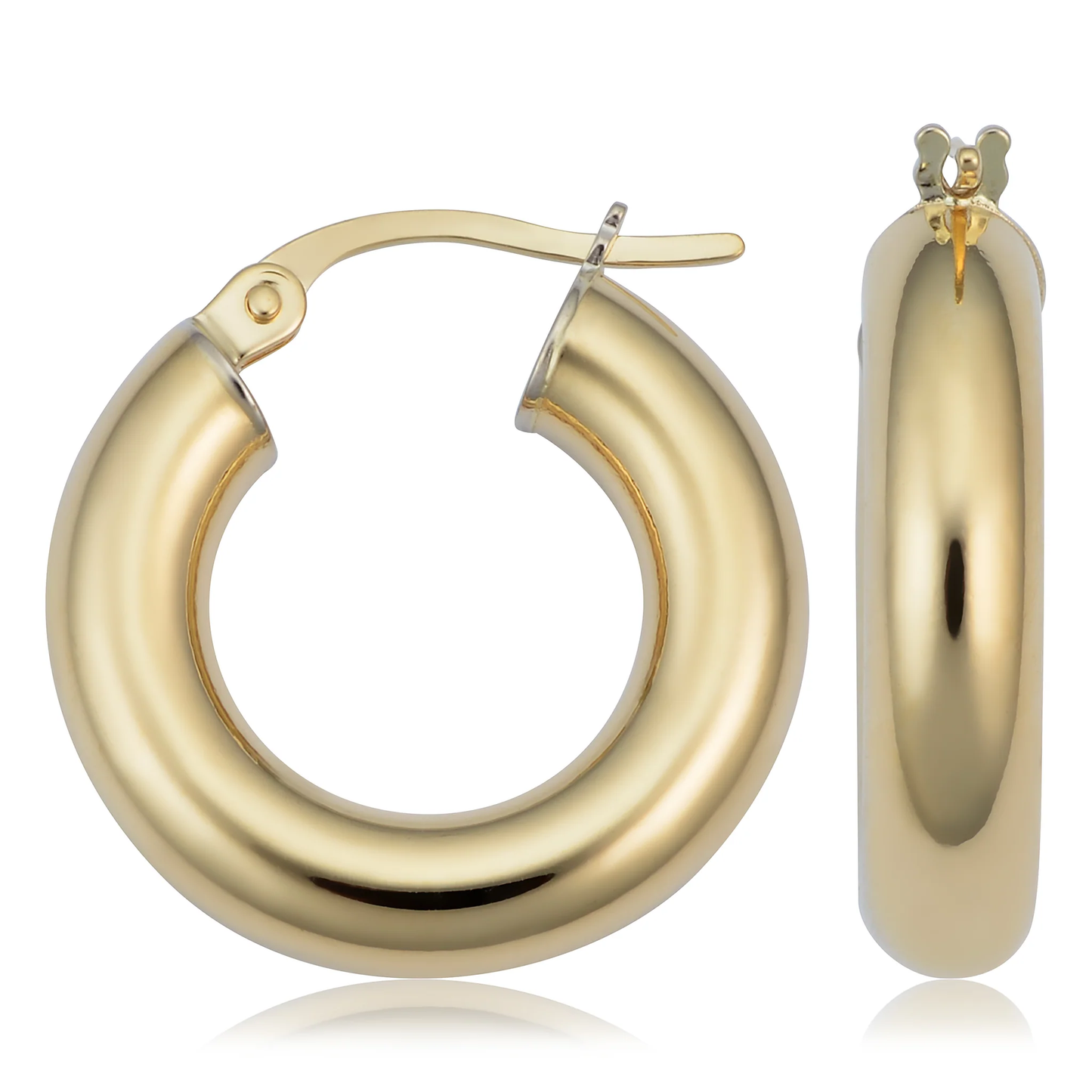 14K YELLOW GOLD TUBE HOOP EARRINGS 1 INCH