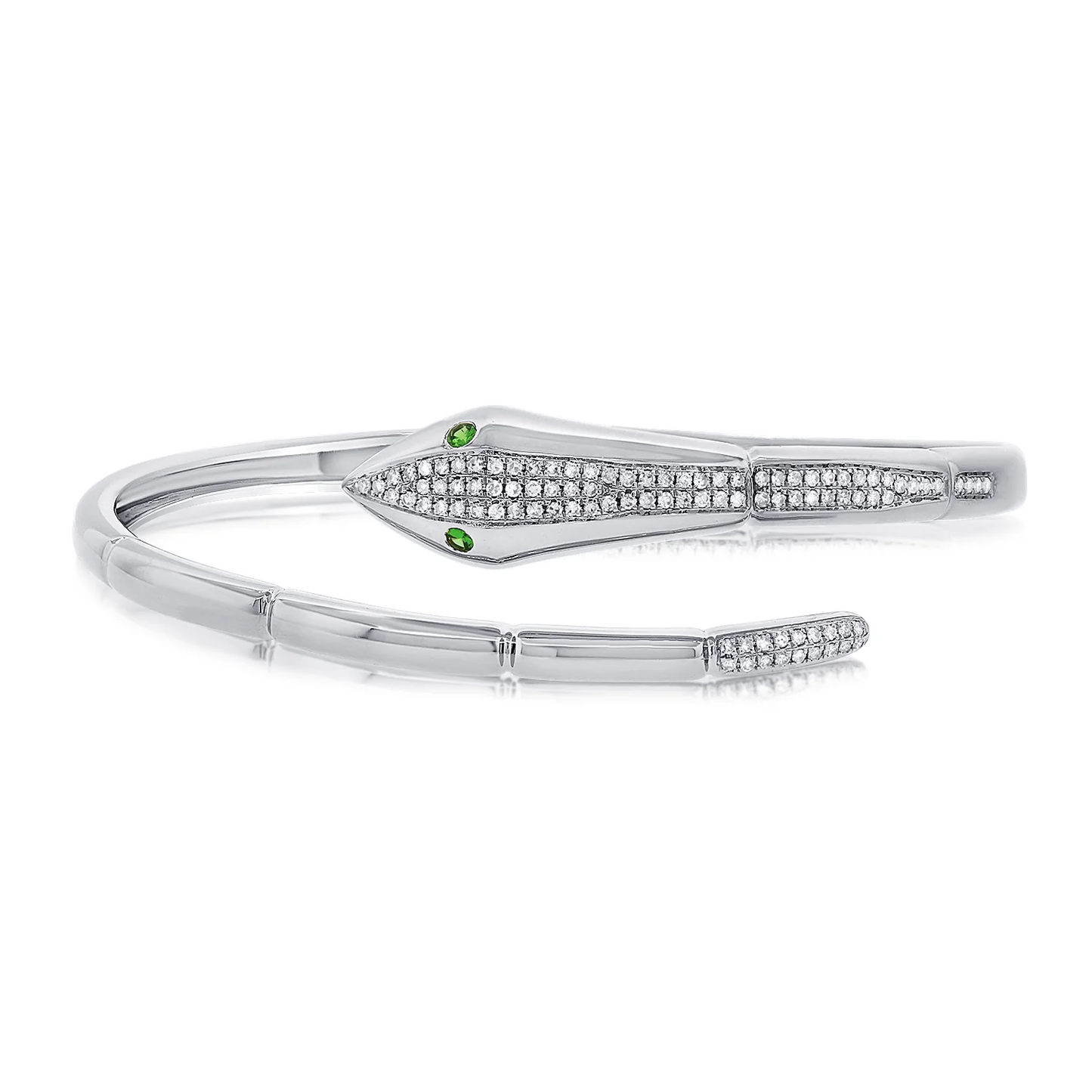 14K YELLOW GOLD DIAMOND AND TSAVORITE EYE SNAKE BANGLE