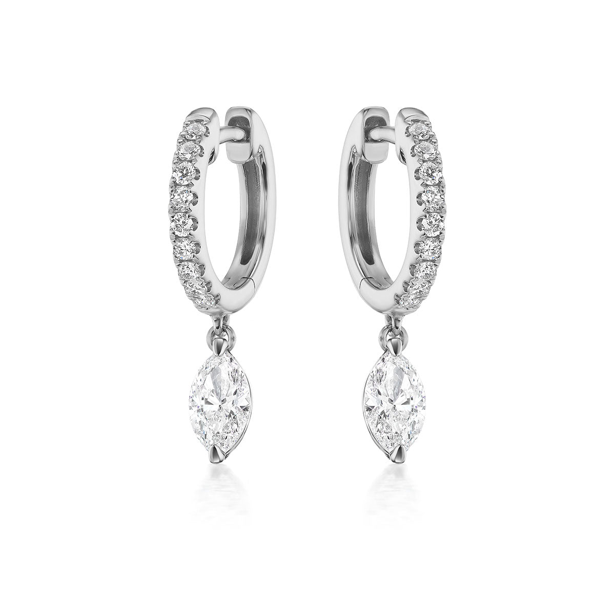 18K WHITE GOLD DIAMOND HUGGIE WITH MARQUISE DROPS