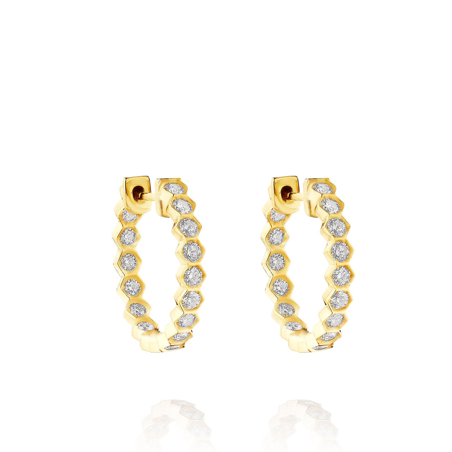 18K YELLOW GOLD DIAMOND HEX SHAPE HOOPS
