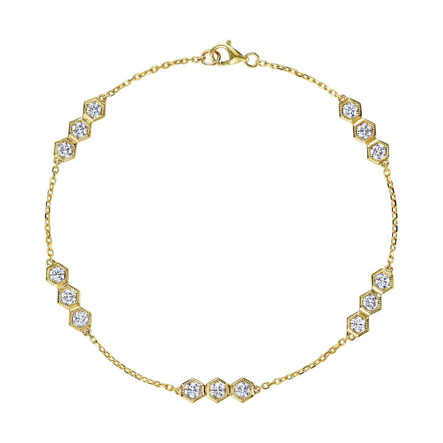 18K YELLOW GOLD 15 DIAMOND IN HEX MOUNT BRACELET