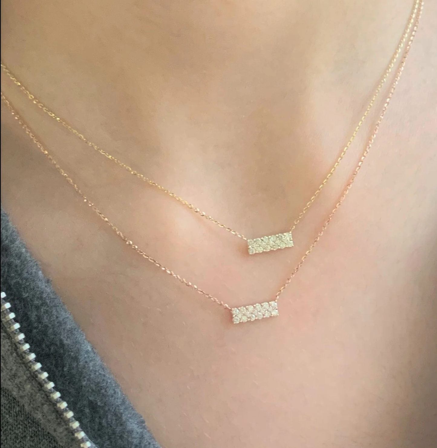 14K ROSE GOLD & DIAMOND BAR NECKLACE