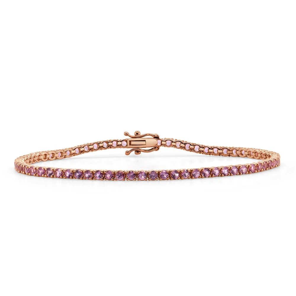 14K YELLOW GOLD PINK SAPPHIRE TENNIS BRACELET
