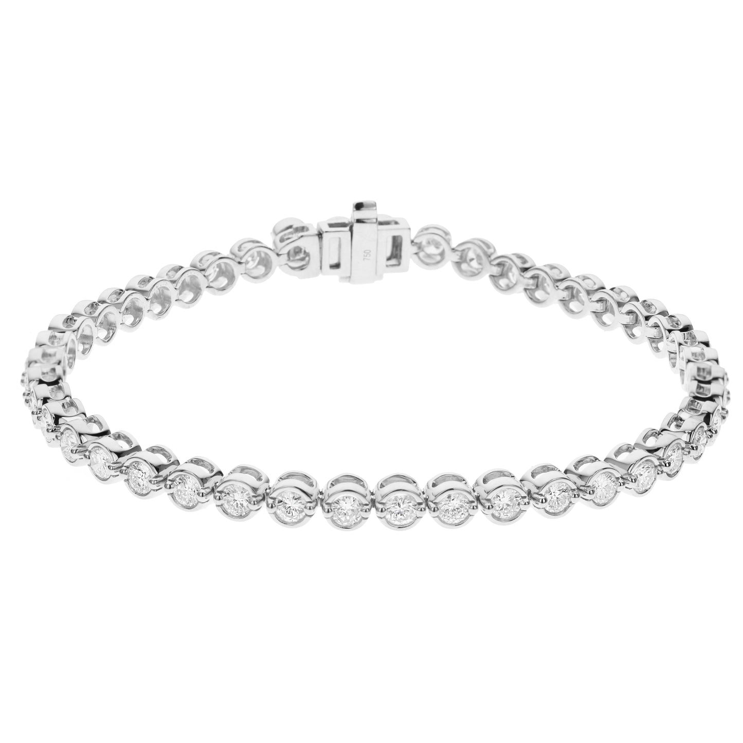 18K WHITE GOLD 3 CT ROUND DIAMOND BEZEL SET TENNIS BRACELET