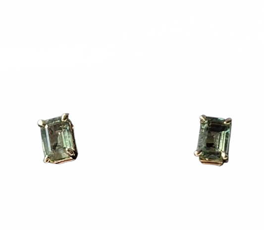 Green Sapphire Emerald Cut Earring in 18K Gold