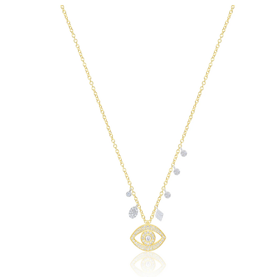 14K GOLD EVIL EYE DIAMOND ENCRUSTED NECKLACE