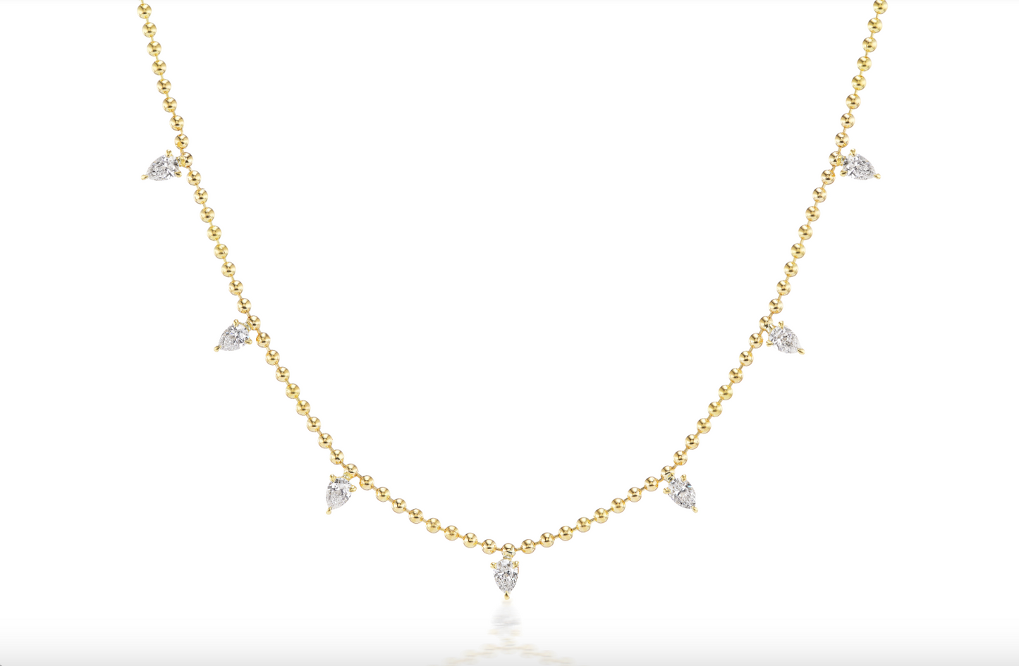 18K YELLOW GOLD AND 7 PEAR SHAPED DIAMOND DROP NECKLACE