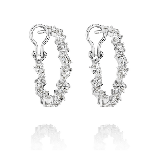 18K White Gold Fancy Shaped Diamond Hoops