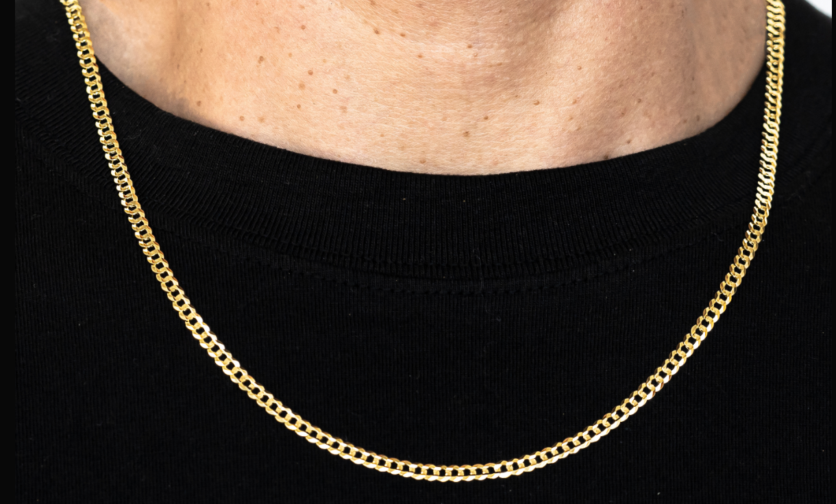 14K 3.5MM YELLOW GOLD SOLID CURB 16" CHAIN NECKLACE