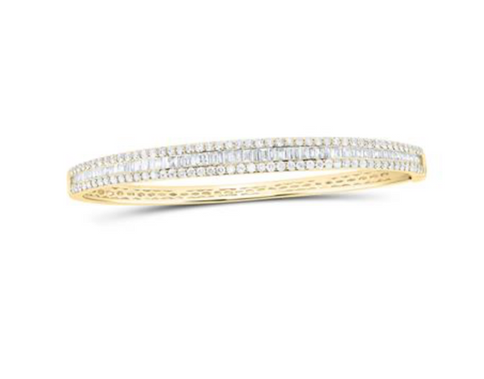 14K Channel Set Baguette and Round Diamond Bangle