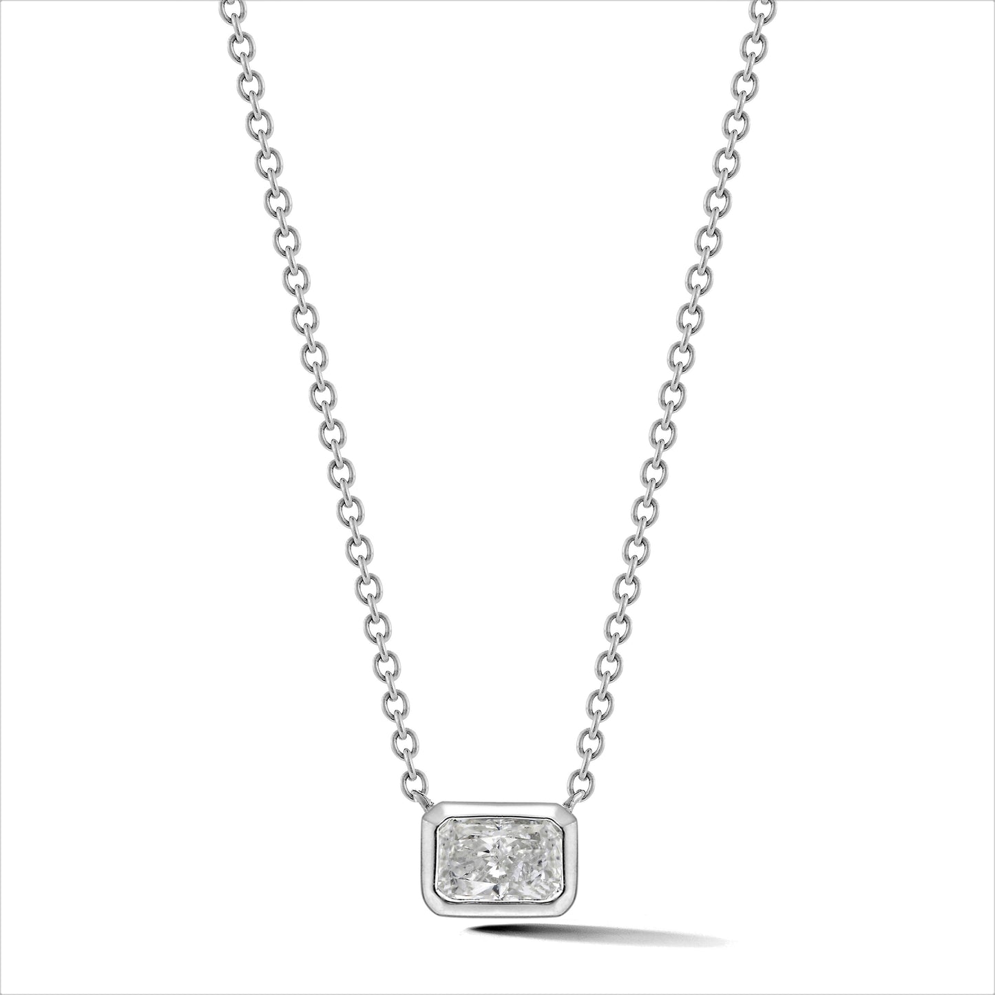 18K WHITE GOLD 18 INCH BEZEL SET SOLITAIRE 0.5 ct.  DIAMOND NECKLACE