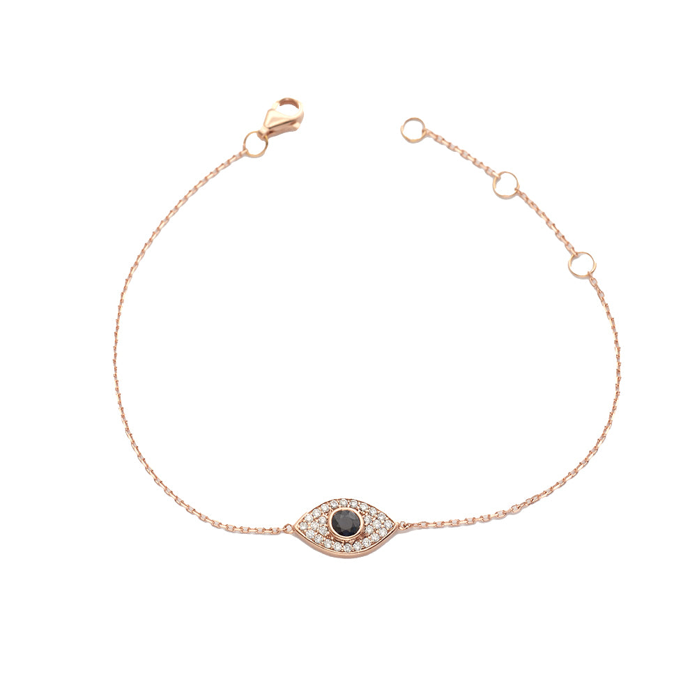 14K Diamond and Blue Sapphire Evil Eye Bracelet