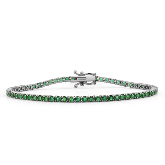 14K WHITE GOLD & GREEN EMERALD TENNIS BRACELET