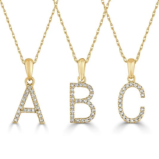 14K GOLD DIAMOND INITIAL PENDANT WITH 16"-18" ROPE CHAIN