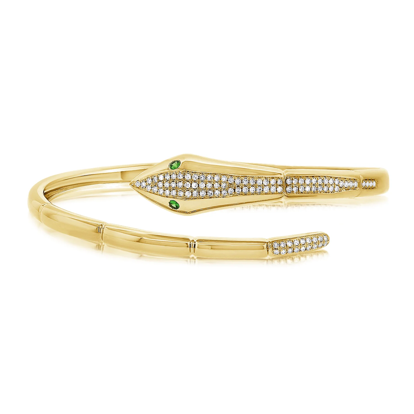 14K WHITE GOLD DIAMOND AND TSAVORITE EYE SNAKE BANGLE