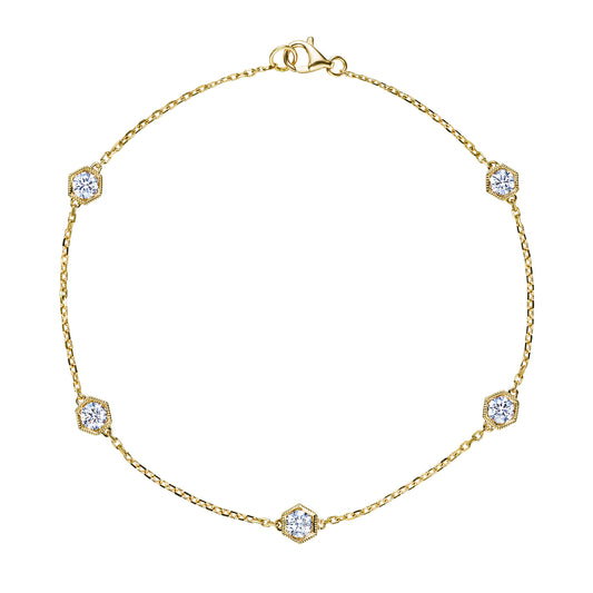 18K YELLOW GOLD 5 DIAMOND IN HEX MOUNT BRACELET