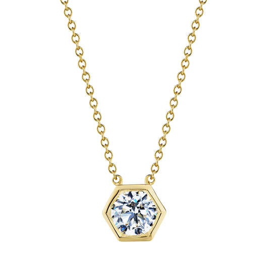 18K YELLOW GOLD HEX SHAPE BEZEL SET 0.3 ct. DIAMOND SOLITAIRE