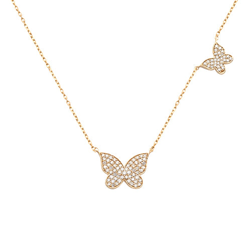 14K Diamond Double Butterfly Necklace