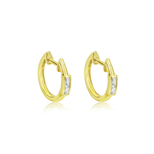 14K Yellow Gold Diamond Baguette Hoops