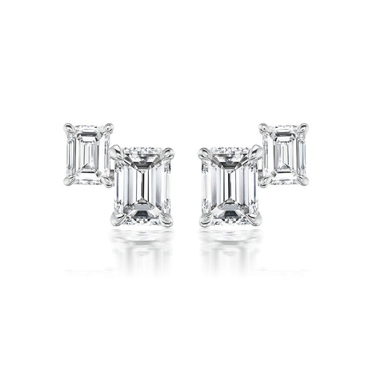 18K WHITE GOLD DOUBLE EMERALD CUT STUD EARRINGS 1.39ct