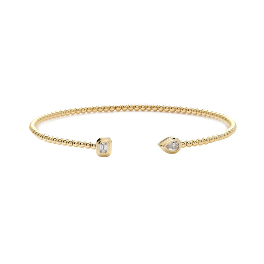 14K YELLOW GOLD 0.21CTW DIAMOND BEAD CUFF BANGLE