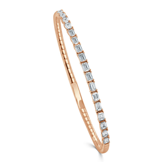 14K ROSE GOLD & EMERALD CUT FLEXIBLE BANGLE