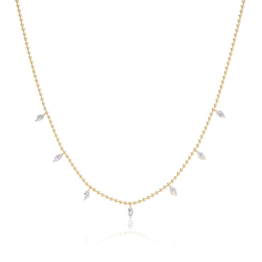 18K YELLOW GOLD MARQUISE CUT 7 DIAMOND NECKLACE