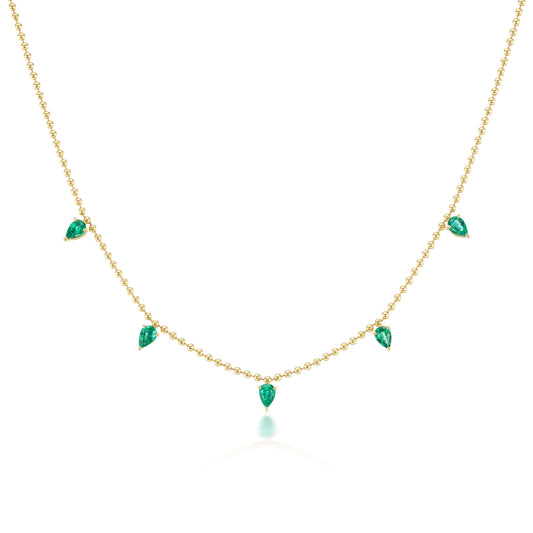 18K YELLOW GOLD AND 5 PEAR SHAPED EMERALDS NECKLACE