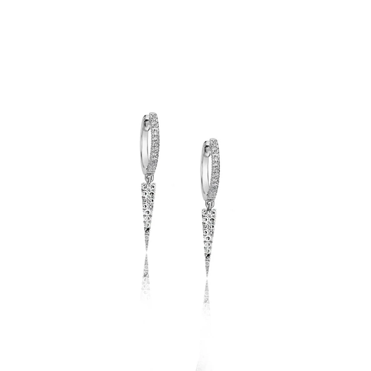 14K WHITE GOLD DIAMOND HOOPS WITH DANGLING SPIKE