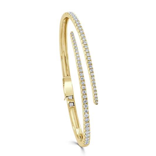 14K GOLD & ROUND DIAMOND CUFF BANGLE