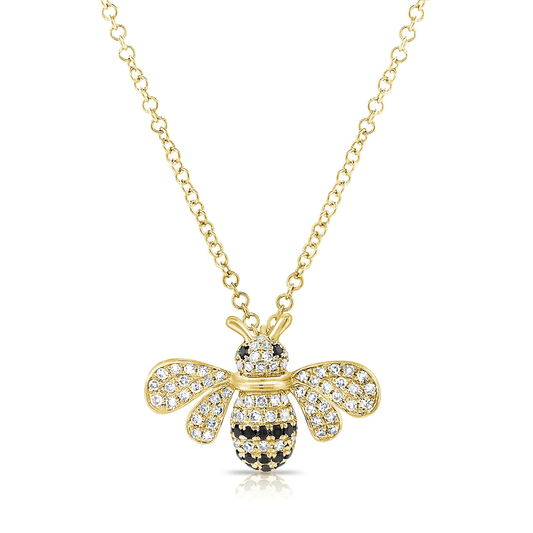 14K GOLD DIAMOND & BLACK DIAMOND BUMBLE BEE NECKLACE