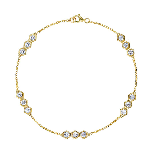 18K YELLOW GOLD 15 DIAMOND IN HEX MOUNT BRACELET