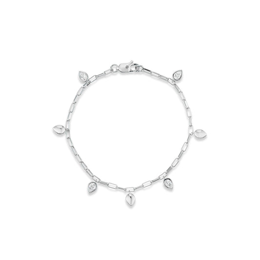 18K WHITE GOLD LINK BRACELET WITH ALTERNATING GOLD AND DIAMOND CHARMS