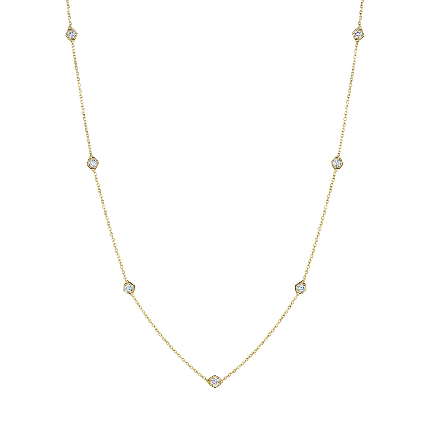 18K YELLOW GOLD 18 INCH CHAIN WITH 15 HEX SET DIAMONDS