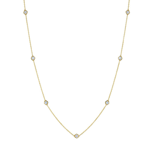 18K YELLOW GOLD 18 INCH CHAIN WITH 15 HEX SET DIAMONDS