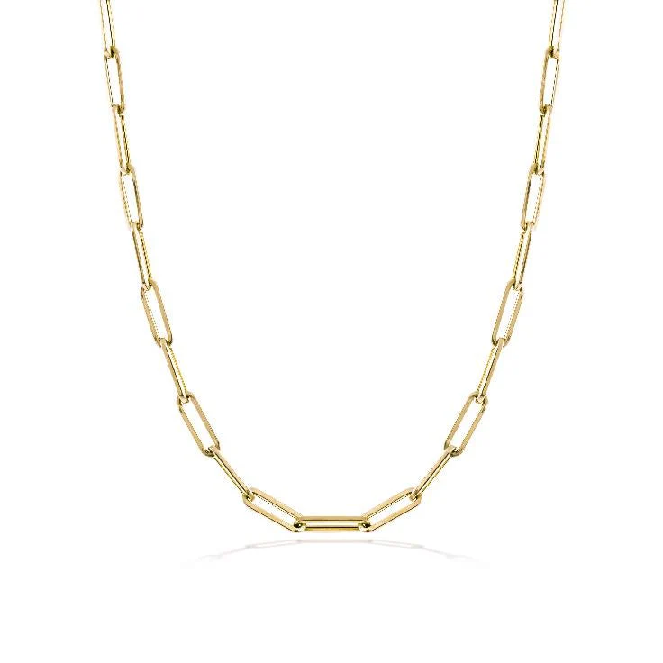 14K YELLOW GOLD 10MM PAPERCLIP CHAIN NECKLACE 16 INCH