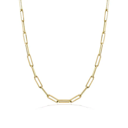 14K YELLOW GOLD 10MM PAPERCLIP CHAIN NECKLACE 16 INCH