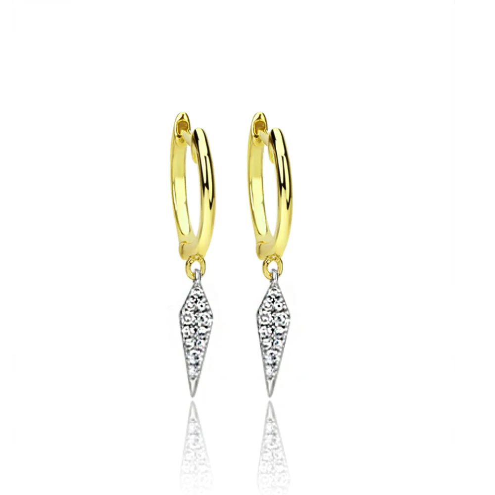 14K YELLOW GOLD HOOPS WITH DIAMOND SPIKE CHARM