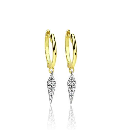 14K YELLOW GOLD HOOPS WITH DIAMOND SPIKE CHARM