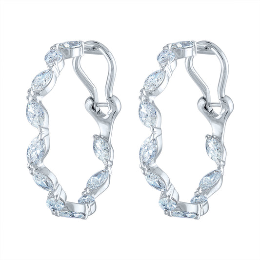 18K WHITE GOLD MARQUISE DIAMOND HOOPS 2.37ct